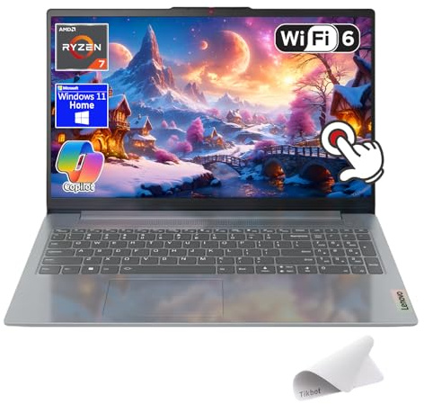 Lenovo IdeaPad Slim 3 Ordinateur portable tactile Full HD 15,6, Copilot AI PC, AMD Ryzen 7 5825U, Wi-Fi 6, Windows 11 Home, avec tapis de souris (16 Go de RAM | SSD PCIe de 1 To)