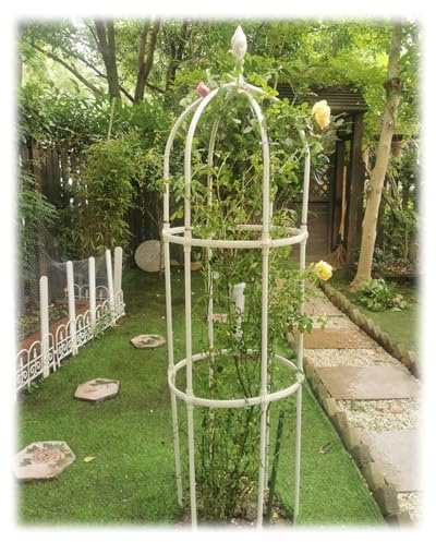 Treillis obélisque en métal de 50 cm – Tour de support pour plantes grimpantes – 1,8 m à 3,3 m pour vignes, fleurs, légumes – Cadre en acier durable – Couleur crème