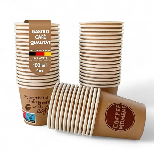 Cultimo Lot de 1000 gobelets en carton Coffee Moment 100 ml – To-Go 0,1 l – Pour expresso et boissons froides – Stable et anti-fuite – Qualité gastronomique et café