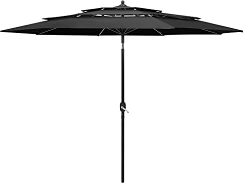 HaoChrymec Sonnenschirm mit Aluminium-Mast, UV-beständig, 3-lagig, Kippfunktion, Balkon Schirm, Strandschirm, Sonnenschirm Terrasse, Anthrazit, 300 x 243 cm