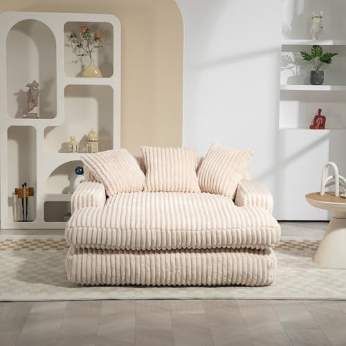 Crlnaup Modern bäddsoffa med 3 mjuka kuddar, bekväm enkelsitsig golvsoffa för vardagsrum lägenhet kontor (beige)