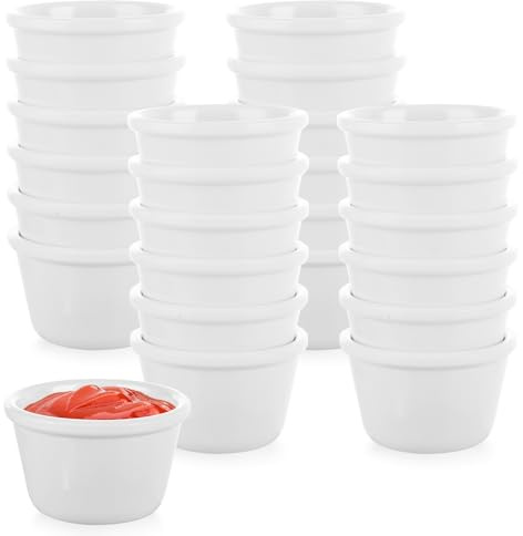 LDHHYH 24 Pack Melamine Sauce Dishes, 1.5oz Traditional Ramekins Condiment Pots (White), Reusable Round Sauce Cups, Small Bowls for Dips, Suit for Lunch Box, Picnic and Travel