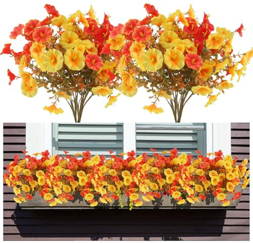 10 Bündel Herbstblumen Künstlich Herbstdeko 35CM Kunstblumen herbst Winde 5 Gelb und 5 Sonnenuntergangsrot Herbstblumen Künstlich für Thanksgiving Hochzeit Garten Deko Herbst Innen Herbstdeko Outdoor