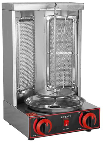 Asador eléctrico vertical de carne con control de temperatura y rotación de 360° para cocinas domésticas y comerciales