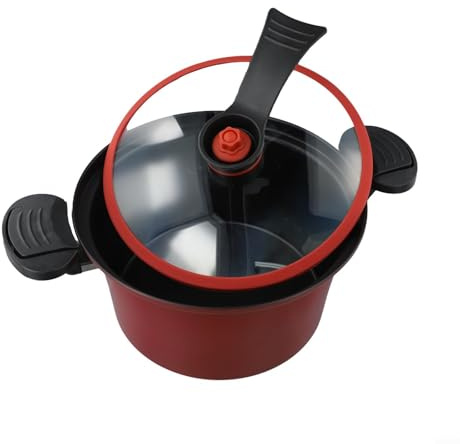 Jonikuper Schnellkochtopf, 3,5 l, für Eintopf, Suppe und Reis, nicht innen mit Deckel, kompatibel mit Gas- und Elektroherden, Grün/Rot (Rot SS304) (24 cm)