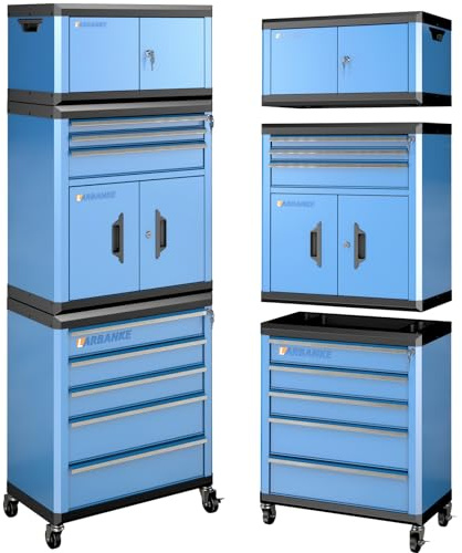 LARBANKE 8-Schubladen-Werkzeugwagen mit Schlössern und 360°-Rollen, Werkzeugschrank mit multifunktionaler Arbeitsplatte, Werkzeugschrank mit Verbindungsstangen, kann als 3 einzelne Einheiten verwendet
