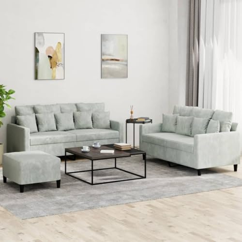 ROMHZKS Velours Sofagarnitur mit Hocker, Grau Samtstoff Wohnlandschaft, Dicke Polsterung für Komfort, Robustes Metallgestell, Vielseitige Sitzgelegenheit, Plüsch Bezug, Stabiles Sofa