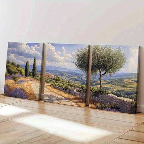 Xiyocadt 3er Poster Set, Grün 3 Teilig Wald Bilder Wohnzimmer Leinwand, Natur-Wandkunstbilder, Olivenbäume-Poster für Wohnzimmer, Heimdekoration, Ohne Rahmen (40x50cm)