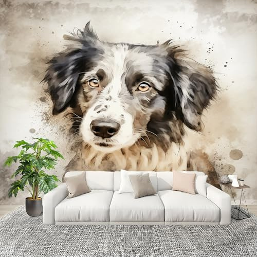Papel Tapiz Fotográfico 250x175cm Acuarela Animales PatróN De Perro 3D Murales Póster Moderna Fotomurales Blanco Para Cuarto de Niño Salón Dormitorio Oficina Decorar