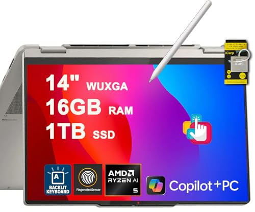 Lenovo Yoga 7 2-in-1 Laptop 14 WUXGA OLED Touch (100% DCI-P3, 600nits HDR) AMD 6-core Ryzen AI 5 340 (Up to 50 Tops) 16GB RAM 1TB SSD w/Pen for Designer Business Work Win11 ICP Hub Copilot AI