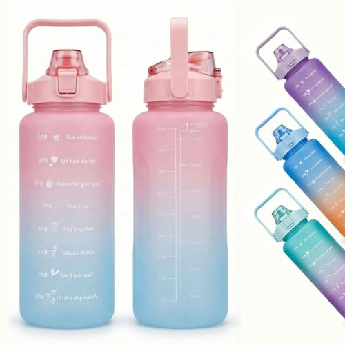 Shop SoftAir Borraccia Motivazionale da 2L con Cannuccia e Scala Temporale, Borraccia Sportiva a Prova di Perdite in Polipropilene, 33x11 cm, 4 Colorazioni Disponibili (Rosa e Azzurro)