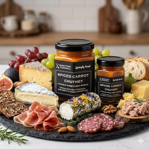 HOME FARM CORNWALL Spiced Carrot Chutney, Gently Spiced with Cumin and Chilli, for Cheeseboards and Meat Platters (2oz (56g))