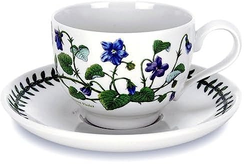Portmeirion x Botanic Garden Set of 6 Cup and Saucers -Traditional Earthenware Tea or Coffee Cups, Made in England, Dishwasher & Microwave Safe, Elegant Design for Everyday Use, 0.2L