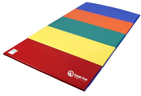 Tumbl Trak Folding Tumbling Panel Mat for Gymnastics, Cheer, Dance, and Fitness, Primary Rainbow, 1.5 m x 3 m x 5 cm