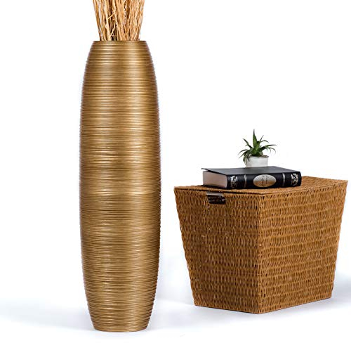 Leewadee Large Gold Home Decor Floor Vase - Wooden 85 cm Tall Farmhouse Decor Flower Holder For Fake Plant And Pampas Grass