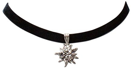 Heimatflüstern Girocollo in Velluto con Ciondolo Stella Alpina Strass Piccolo, Catena di gozzo Elastico e Aderente da Donna, Gioielli Tradizionali per l`Oktoberfest (Nero)