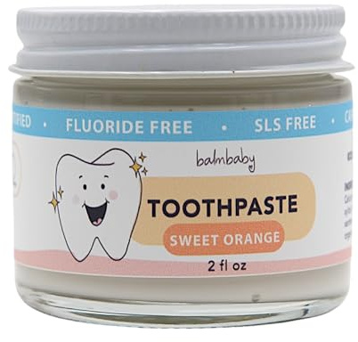 Kids All Natural Fluoride Free Toothpaste – SLS Free Toothpaste with Xylitol, Vegan Gluten Free, Glass Jar Zero Waste Teeth Paste (Orange)