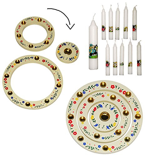 alles-meine.de GmbH 14 TLG. Set: Geburtstagsring - aus Holz - incl. 10 Kerzen + 1 Lebenskerze - Kinder bunt/Creme - Geburtstagskranz Kindergeburtstag Kerze/Geburtstagsringe -..