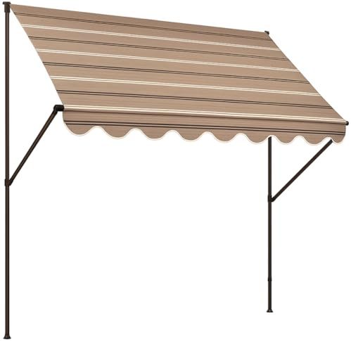 Angerer klämmarkis exklusiv med handvev, terrass/balkong, enkel montering utan borrning, tillverkad i Tyskland, högkvalitativt tyg, UV-resistent, höjdjusterbar, vattenavvisande, 400 cm beige