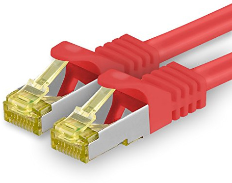 Cat.7 Patch Cable Set, S/FTP (PiMF) Ethernet LAN Network Cables, 10 Gigabits/10000 Mbps – High Speed – 600 MHz with Locking Protection, Halogen-Free (LSZH) Rouge - 1 pièce 2m