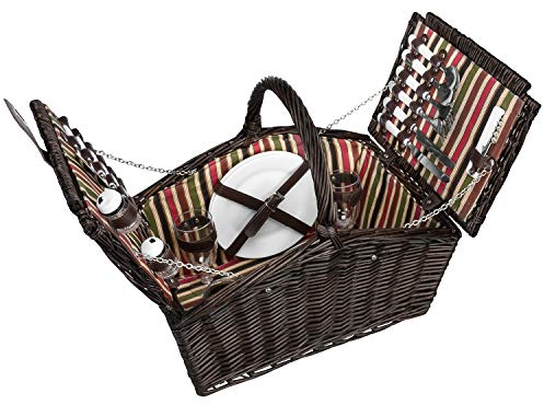 anndora Picknickkorb 4 Personen Weiden Henkelkorb Dunkelbraun + Zubehör 23 TLG.