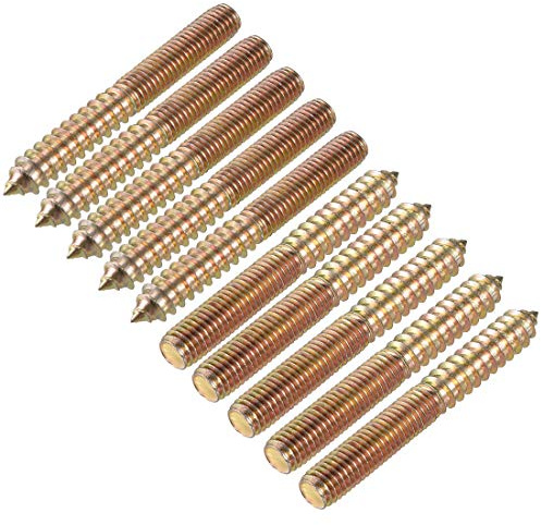 sourcing map M10 Hanger Bolts Length 3-1/8(80mm) Double Headed Bolts Self-Tapping Screw 10mm Wood Joint Furniture Legs 10pcs