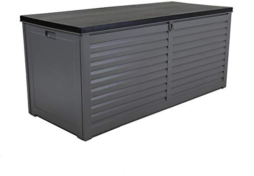 CHARLES BENTLEY, 490L, Outdoor, Garden, Plastic, Storage Box, Grey Body, Black Lid, Moulded Handles, Padlock Hasp, Sliding Lifts, PP Vacuum, Indoor, Outdoor, Steel, Storage Chest (146.4x64.4x61cm)