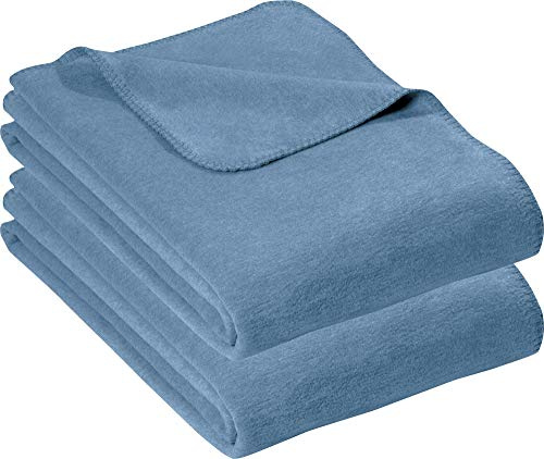 Erwin Müller Wohndecke Brescia 2er-Pack Uni Jeansblau Größe 150x220 cm - schmuseweicher Flor, mollig warm und temperaturausgleichend