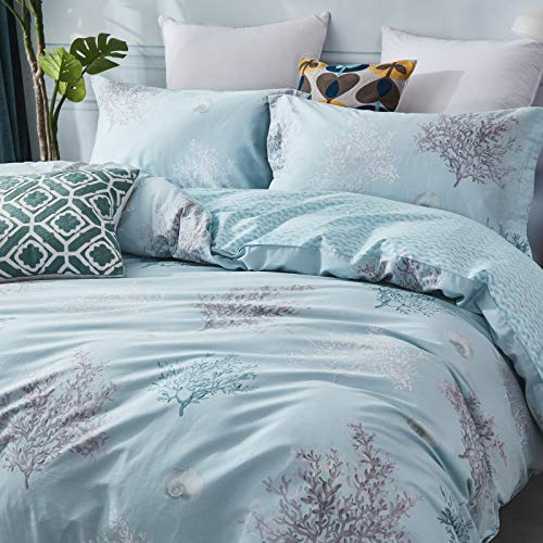 Brandream Coastal Beach Bedding Set 100% Cotton Duvet Cover Set Reversible Zipper Closure 3-Piece King/Cal King(No Comforter Included)