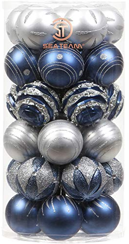 Sea Team 60 mm / 2,36 Zoll Set bunt bemalte und Funkelnde Ornamente und Kugeln zum Aufhängen für Weihnachtsbaum – 30 Stück