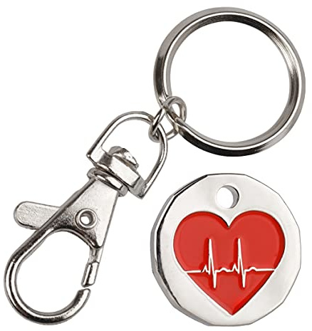 Harts 1 unit New Shape £1 coin Trolley Tokens Keyrings Supermarket Locker (Heart Beat)