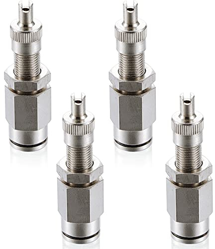 4 Pieces Inflation Schrader Valve for 1/4 Air Line with 1 Warning Sticker Air Line Compression Air Hose Quick Connect Air Valve Air Tool Fittings (PTC Style)