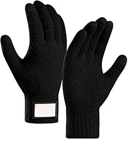 Guanti invernali caldi da uomo, guanti tattili per smartphone, sport caldi, escursionismo, morbido lana, tessuto lavorato a maglia, guanti antidpant guida, campeggio, regalo, nero, L, Nero , L