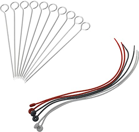 Westmark 152422E6 - Set di 10 aghi per rouladen+6 cordini, in acciaio inossidabile/silicone, argento/rosso/grigio chiaro/grigio scuro, 152422E6