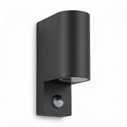 Maxkomfort Außenwandleuchte UP&DOWN Schwarz, mit Bewegungsmelder, IP44 wetterfeste Wandleuchte außen für 2x GU10, architektonische Outdoor Wandlampe aus Aluminium für Hauswand & Fassade