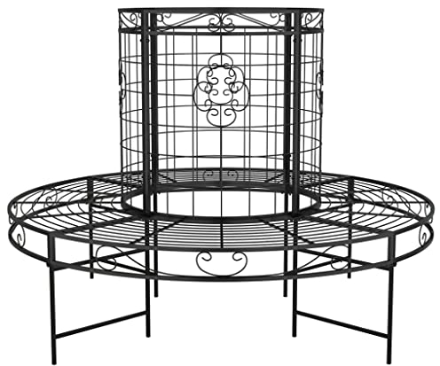 vidaXL Baumbank Gartenbank Sitzbank Parkbank Rundbank Bank Metallbank Gartenmöbel Terrassenbank Garten Park Rund Ø137cm Schwarz Stahl