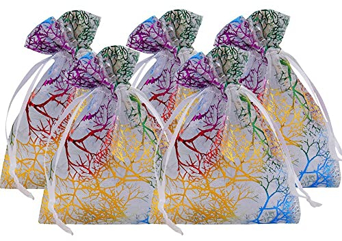 Generic 100Pcs 13 * 18cm Korallenmuster Organzabeutel mit Kordelzug Schmuckbeutel Organzasäckchen Geschenkbeutel Atmungsaktive Schmuckbeutel Aufbewahrungssäcke Für Weihnachten, Hochzeit,Geburtstag