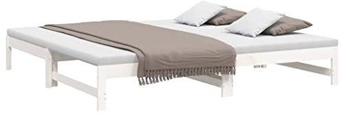 vidaXL Tagesbett Ausziehbar Sofa Gästebett Sofabett Bett Bettsofa Holzbett Schlafsofa Ausziehbett Bettgestell Weiß 2X(100x200) cm Massivholz Kiefer