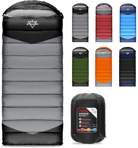 ETGLCOZY Sleeping Bag for Cold Weather, E500S Unisex-Adulto/Unisex-Giovani/Ragazzi/Ragazze, Nero/Grigio, 220x85cm/2.7kg