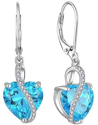 YL Damen Herz Ohrringe 925 Sterling Silber Tropfenohrringe 12 Geburtsstein Zirkonia Schmuck Geschenke für Mutter Freundin Damen