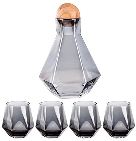 Kettle Hexagon Water Pitcher, Gray Glass Kettle with 4 Cups, Beverage Dispenser, Heat Resistant Carafe,Water Jug for Cold Hot Tea Kettles Electric (Size : Pitcher with 4 Cups)