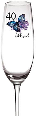 Personalised 40th Birthday Butterfly Champagne Prosecco Glass Gift For Her