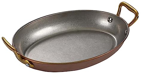 UGCER Spanische Paella-Pfanne aus Edelstahl 304, ovales antihaftbeschichtetes Paella-Pfanne-Kochgeschirr mit Zwei genieteten Griffen für die Küche zu Hause und Restaurants,Retro Gold,24cm