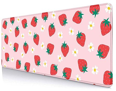 HUOCAIREN Cute Strawberry Extended Gaming Mouse Pad, Kawaii Pink Large Mouse Pad, XL Non-Slip Rubber Base Stitched Edges Desk Pad for Women Office Office Gamer Decor, 31.5x11.8 Inch
