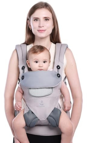 Trasportino Ergonomico All-Season LUFFCABO, Portabebè, Marsupio Neonato 0-36 Mesi, Marsupio Ergonomico Neonato, Marsupio Bambino, Marsupio Porta Bambino 3-15kg (Grigio nebbioso)