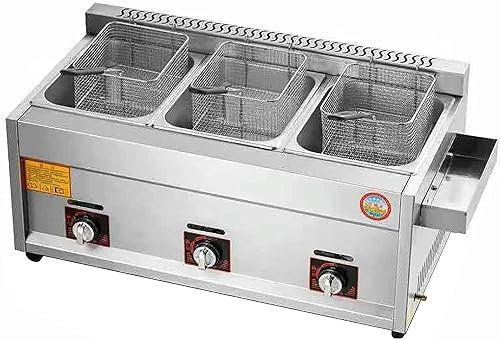 Commercial Gas Fryer, Freestanding Temperature Control, Twin Deep Fat Fryer for Chips Donuts Fish, Easy Clean, Adjustable Firepower, for Home and Commercial