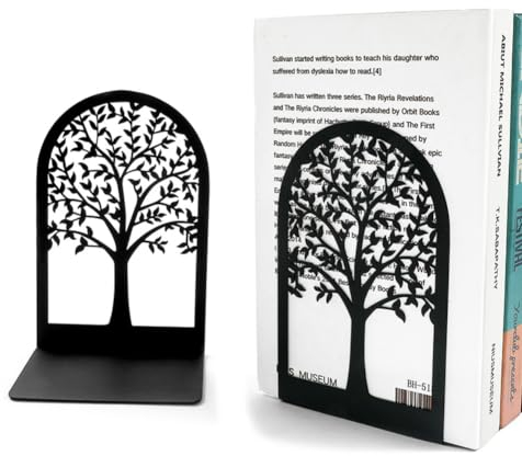 LdawyDE Book Ends for Shelves, 2 Heavy Duty Metal Bookends Desktop Decorative Tree Book Stopper Anti Scratch & Non-Skid Bookends Binder Dividers Unique Practical Gift