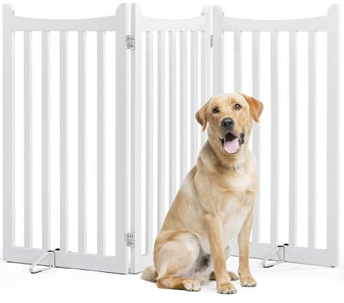 Yaheetech Wooden Dog Gate Indoor, 91 cm H x 152 cm L, 3 Panels, White | Freestanding Pet Fence, Flexible 360°Hinges, 2 Support Feet, for Doorways/Stairs/Halls/Kitchen, for Small & Medium Dogs