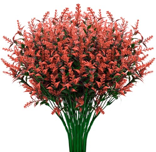 12 Bundles Artificial Lavender Fake Flowers Outdoor UV Resistant Plants Plastic Shrubs Hanging Flowerpot Indoor Outside Windows Decorations (Orange)