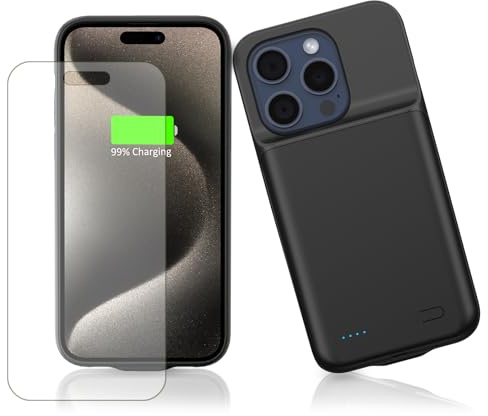 HUOBAO Akkuhülle für iPhone 15 Pro Max (6,7), 8500mAh 15W Power Bank Hülle Zusatzakku Akku Case Akku Ladehülle Handyhülle Akku Battery Case Akku Hülle für iPhone 15 Pro Max Charger Case-Schwarz
